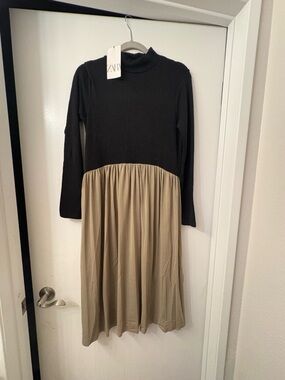 Zara Black & Tan Long Sleeve Dress